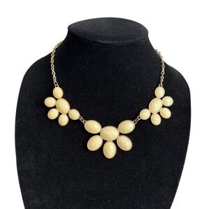 Signed Charming Charlie Statement Gold Ivory Bead Bib Necklace